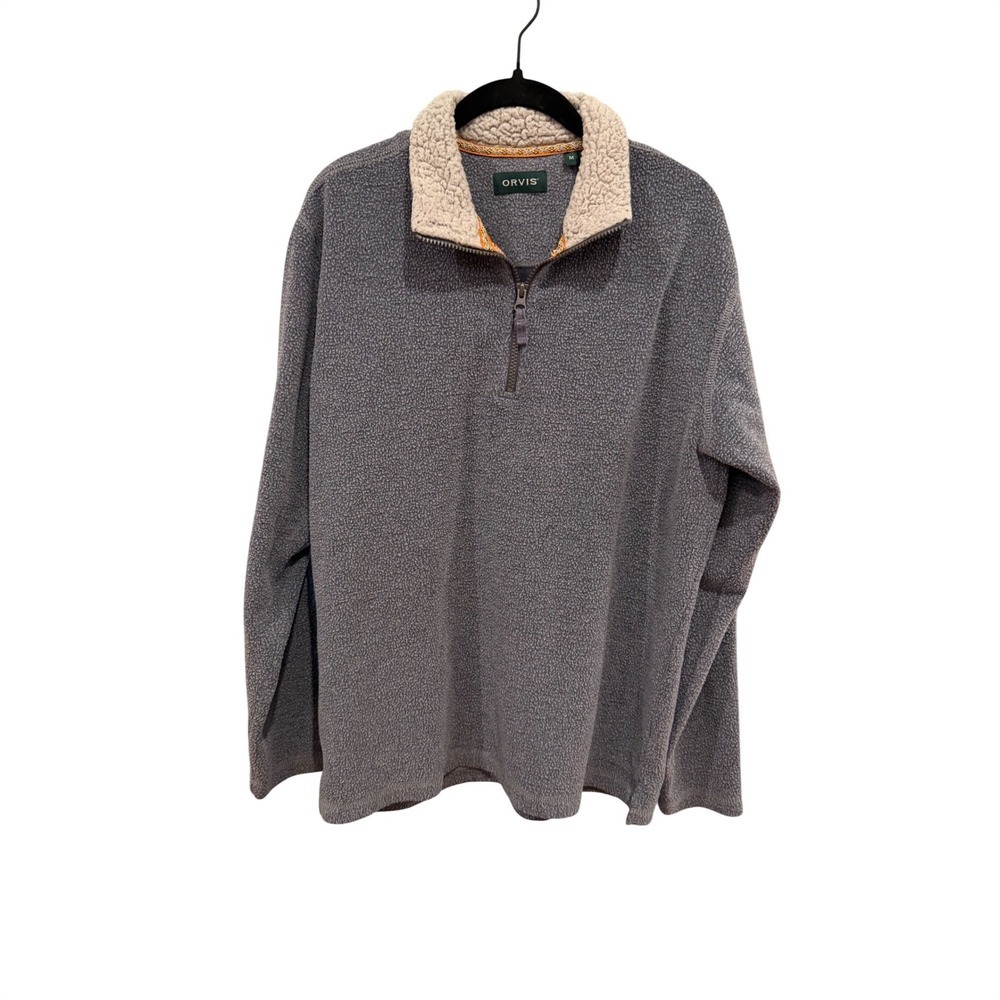 Orvis Mens Quarter Zip Fleece Pullover Charcoal Gray Sherpa Collar Size Medium